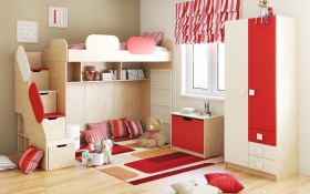 Детская комната Бэрри (Бежевый/Красный/корпус Клен) в Химках - ximki.katalogmebeli.com | фото