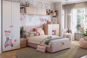 Комплект детской мебели Алина К2 Дуб мария/белый/нежно-розовый велюр в Химках - ximki.katalogmebeli.com | фото