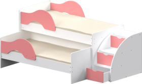 Кровать детская Матрешка выкатная с лестницей  Белый/Розовый в Химках - ximki.katalogmebeli.com | фото