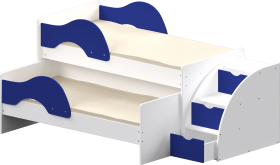 Кровать детская Матрешка выкатная с лестницей Белый/Синий в Химках - ximki.katalogmebeli.com | фото