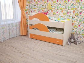 Кровать детская Радуга 1600 Млечный дуб/Оранжевый в Химках - ximki.katalogmebeli.com | фото