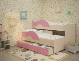 Кровать детская Радуга 1600 Млечный дуб/Розовый в Химках - ximki.katalogmebeli.com | фото