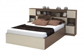 Кровать с прикроватным блоком КР 552 Спальня Basya (шимо темный/шимо светлый) в Химках - ximki.katalogmebeli.com | фото