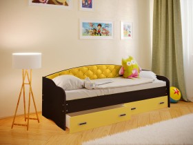Кровать Софа-7 с мягкой спинкой (800х2000) Венге/Желтый в Химках - ximki.katalogmebeli.com | фото