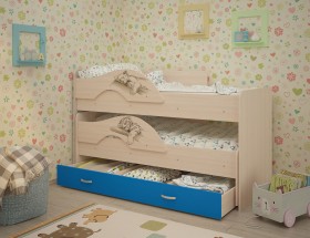 Кровать выкатная Радуга-Сафари детская 1600 Млечный дуб/Голубой в Химках - ximki.katalogmebeli.com | фото
