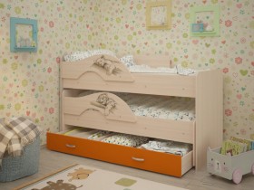 Кровать выкатная Радуга-Сафари детская 1600 Млечный дуб/Оранжевый в Химках - ximki.katalogmebeli.com | фото