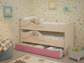 Кровать выкатная Радуга-Сафари детская 1600 Млечный дуб/Розовый в Химках - ximki.katalogmebeli.com | фото