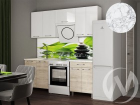 Кухня Нора 2.0м (корпус белый/белый, дуб шале светлый) 26мм мрамор итальянский в Химках - ximki.katalogmebeli.com | фото